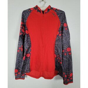 Shebeest Womens Red Long Sleeve Cycling Shirt Large Half Zip Pockets Outdoor